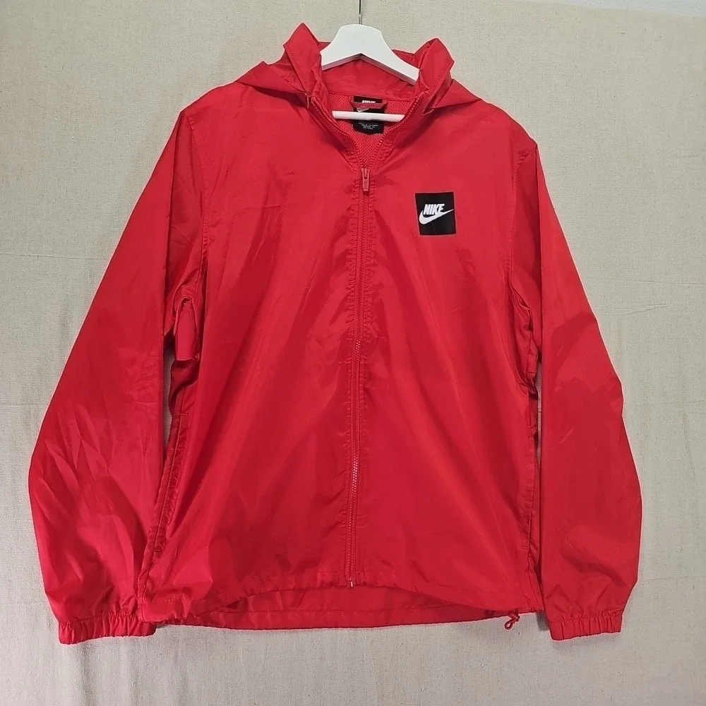 Nike Full Zip Jacket Mens Large Red Just Do It Spellout AR2608-658 Stowaway Hood